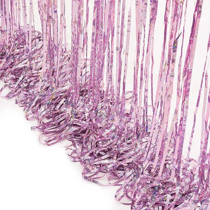 BRAVESHINE Pink Blue Tinsel Foil Fringe Curtains - 2Pcs 3.2x8.2ft