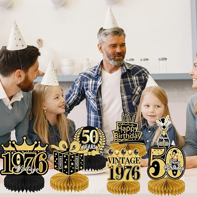 50th Birthday Decorations for Men - 9Pcs Black Gold 50th Birthday