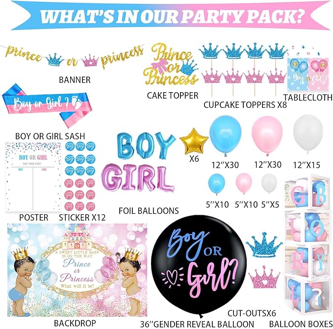 Prince or Princess Gender Reveal Decorations Boy or Girl Gender