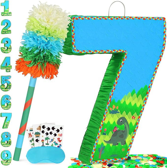 Number 7 Pinata for Birthday Party Decorations Jungle Dinosaur