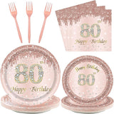 24 Sets 80th Rose Gold Birthday Party Decrations for Women 80