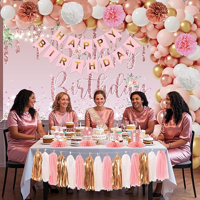 Rose Gold Birthday Party Decorations for Women Girls Happy Birthday