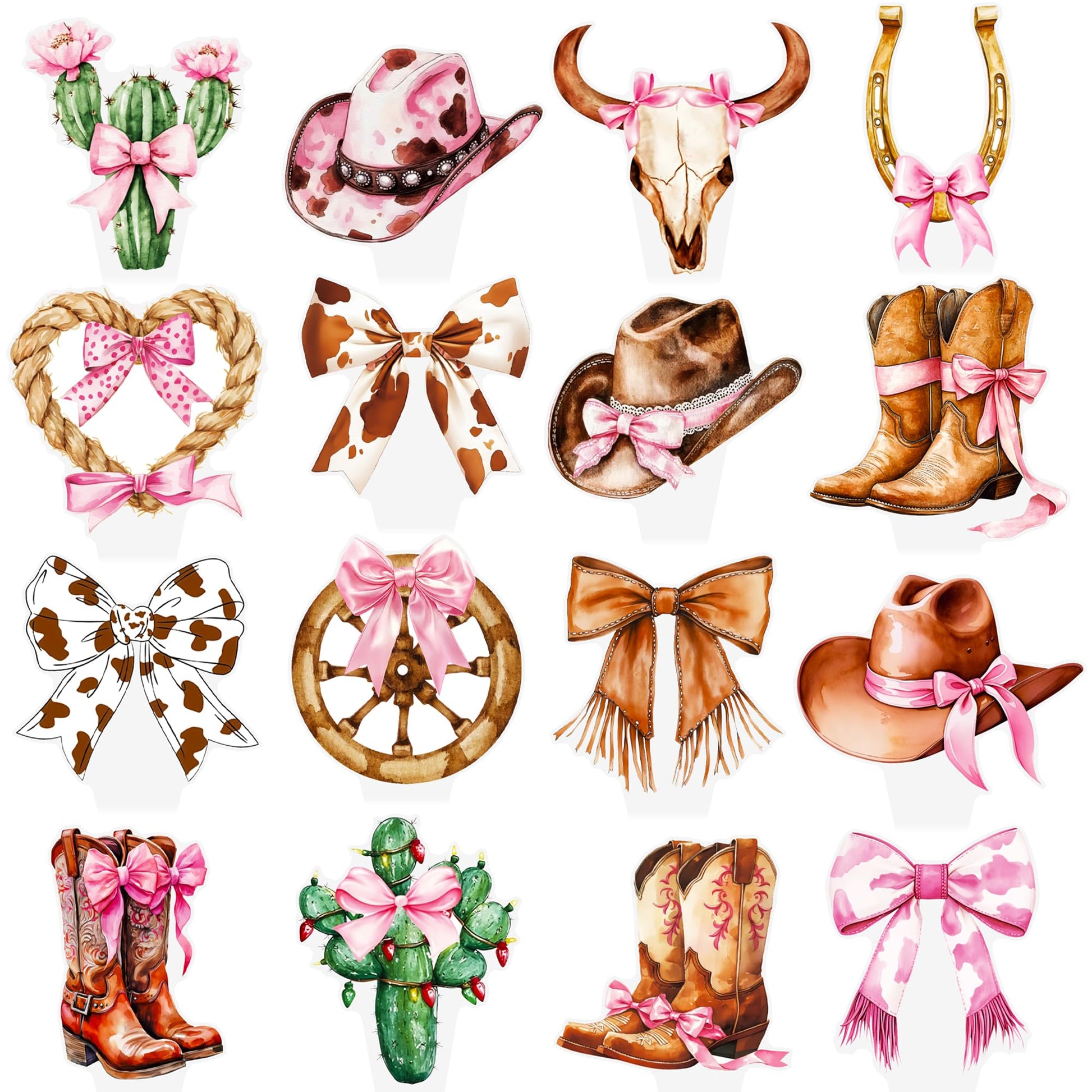 Western Cowgirl Bow Cupcake Toppers 48Pcs Brown Pink Cowgirls Birthday