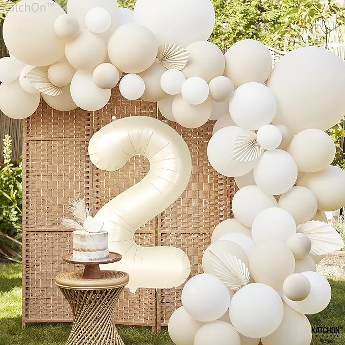KatchOn Cream White Number 2 Balloon - 40 Inch, 2nd Birthday Party