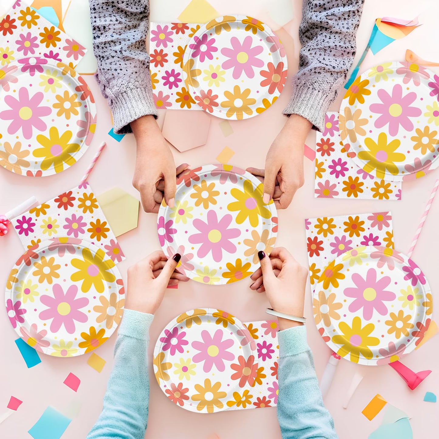 AGoooodySet 150pcs Groovy Daisy Party Supplies Plates Napkins Groovy
