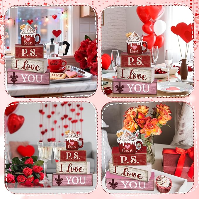 4 Pcs Valentine's Day Table Decoration Wooden Ice Cream Cup