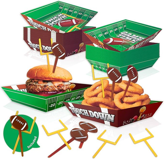 50 Piece Football Party Food Tray Box Kit 30 Oil Resistant Paper