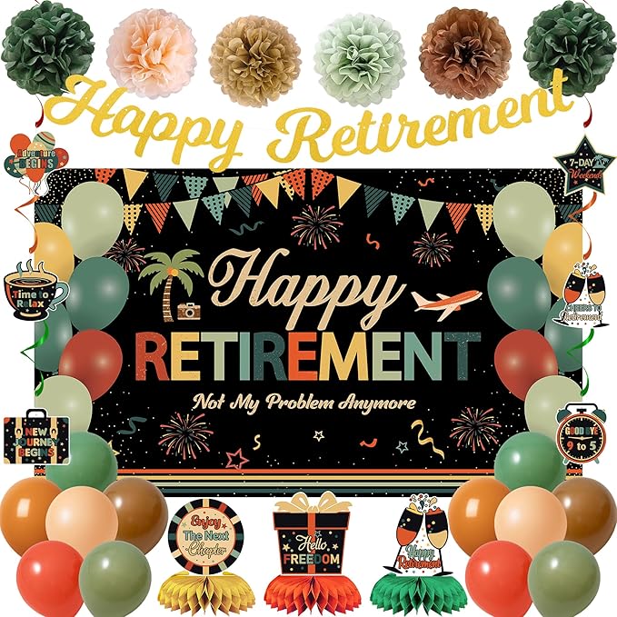 Retirement Decorations for Men Women Colorful Vintage Retirement