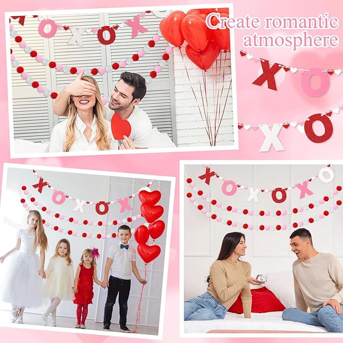 3pcs Valentine's Day Garland Felt Ball Garland 10ft Pompom Garland