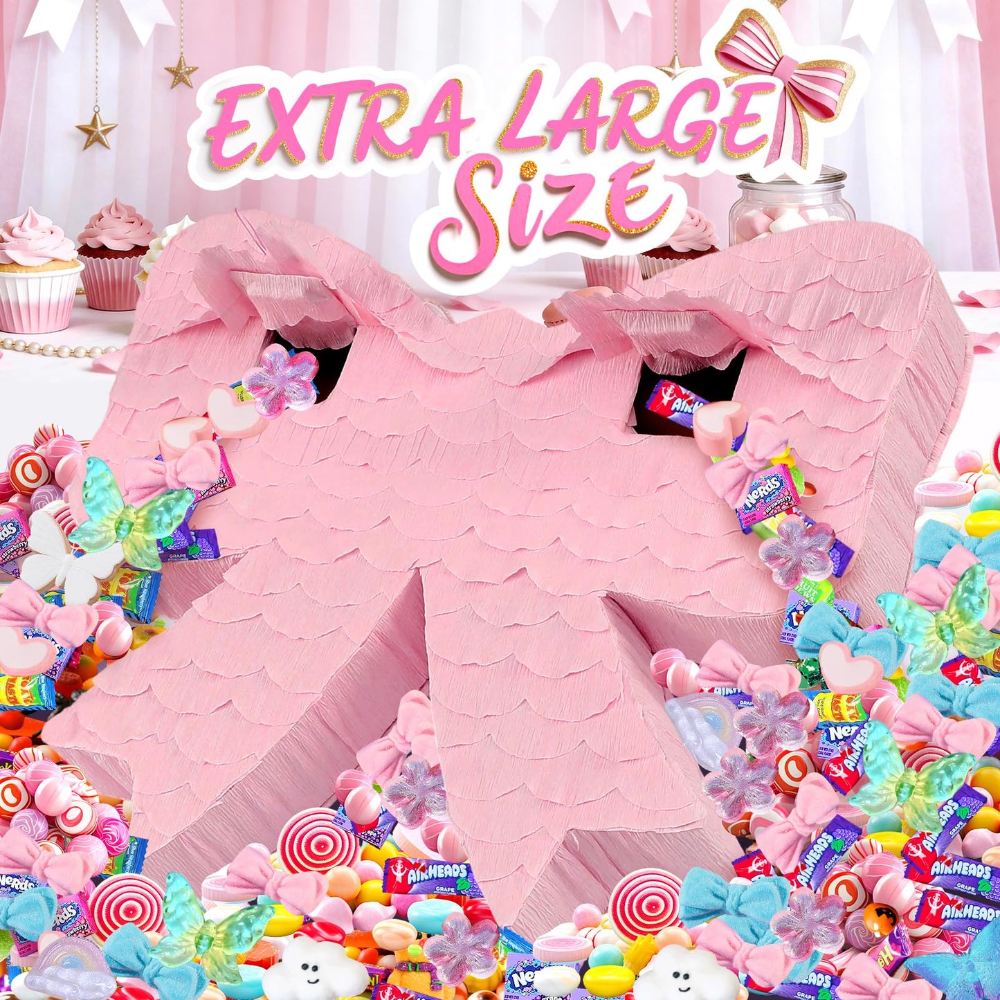 Pink Bow Pinata with Stick and Blindfold, Large Coquette Aesthetic