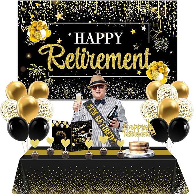 26Pcs Happy Retirement Party Decorations for Men Women with Happy