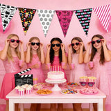 5PCS Pink Movie Night Party Decorations Pennant Banner 49Ft Theater