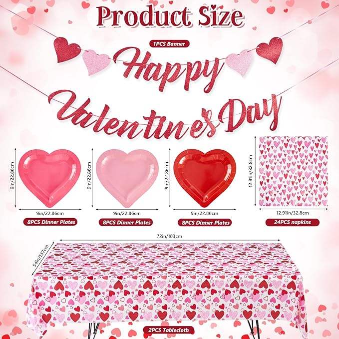 Valentine's Day Party Supplies Set Romantic Pink Heart Paper Plates