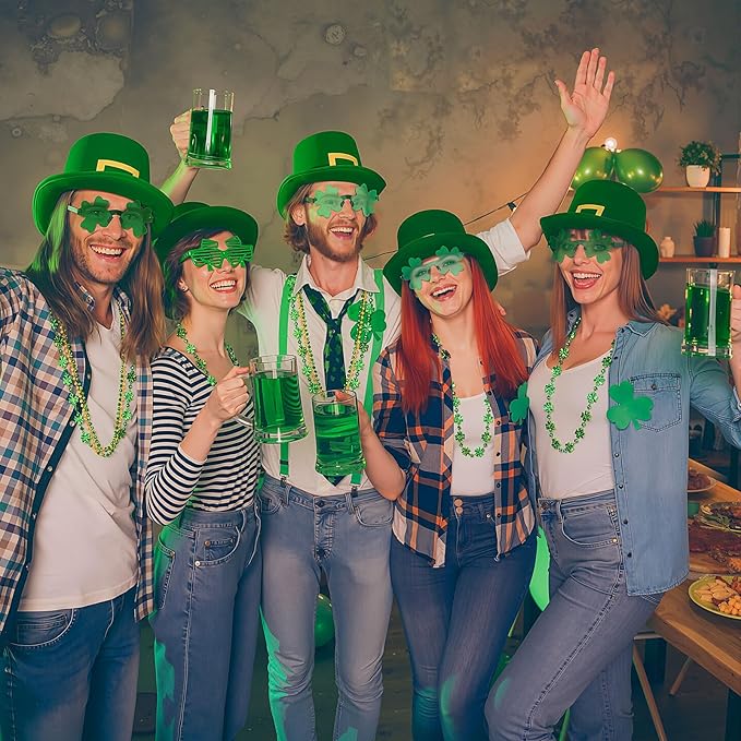 100 Pcs St Patricks Day Accessories Kit Green Necklaces Bulk