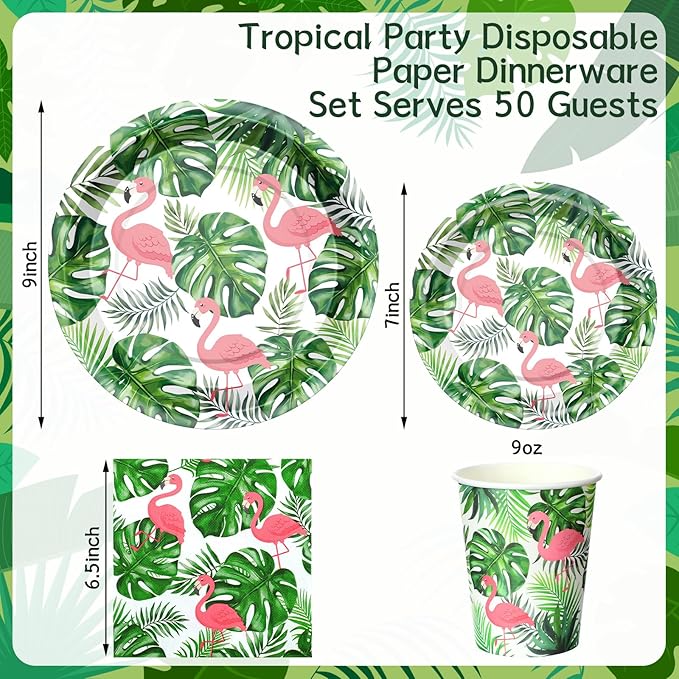 200 Pcs Tropical Flamingo Hawaiian Aloha Party Supplies Serve 50