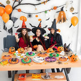 180 Pcs Halloween Paper Plates and Napkins Set 4 Design Pumpkin