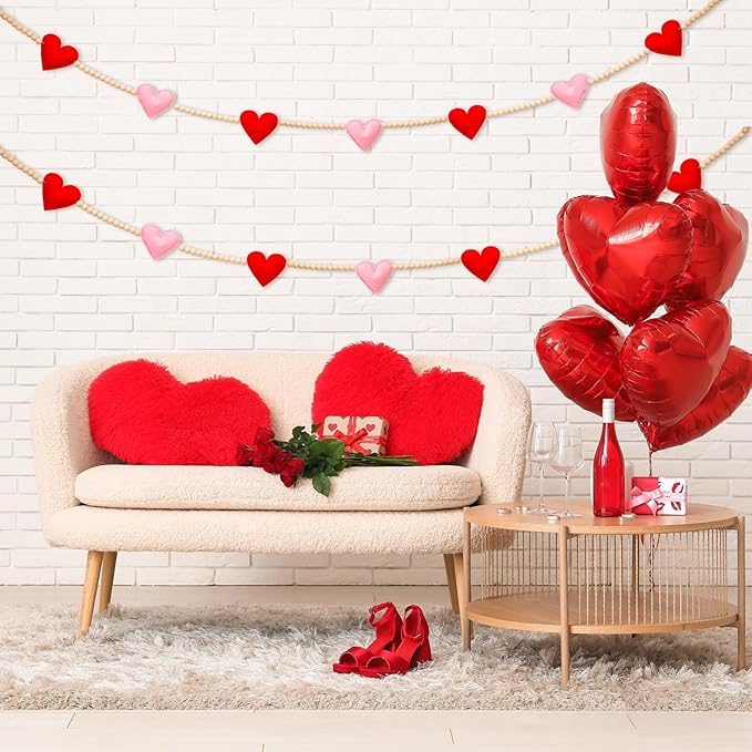 Valentine's Day Garland 3D Felt Valentine Heart Banner with Wooden