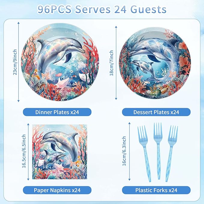 96 Pcs Dolphin Birthday Party Decorations Under the Sea Dolphin