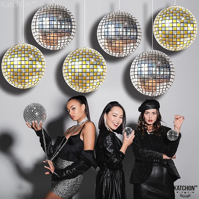 KatchOn, Silver and Gold Disco Ball Balloons -22 Inch, Pack of 6 | 4D