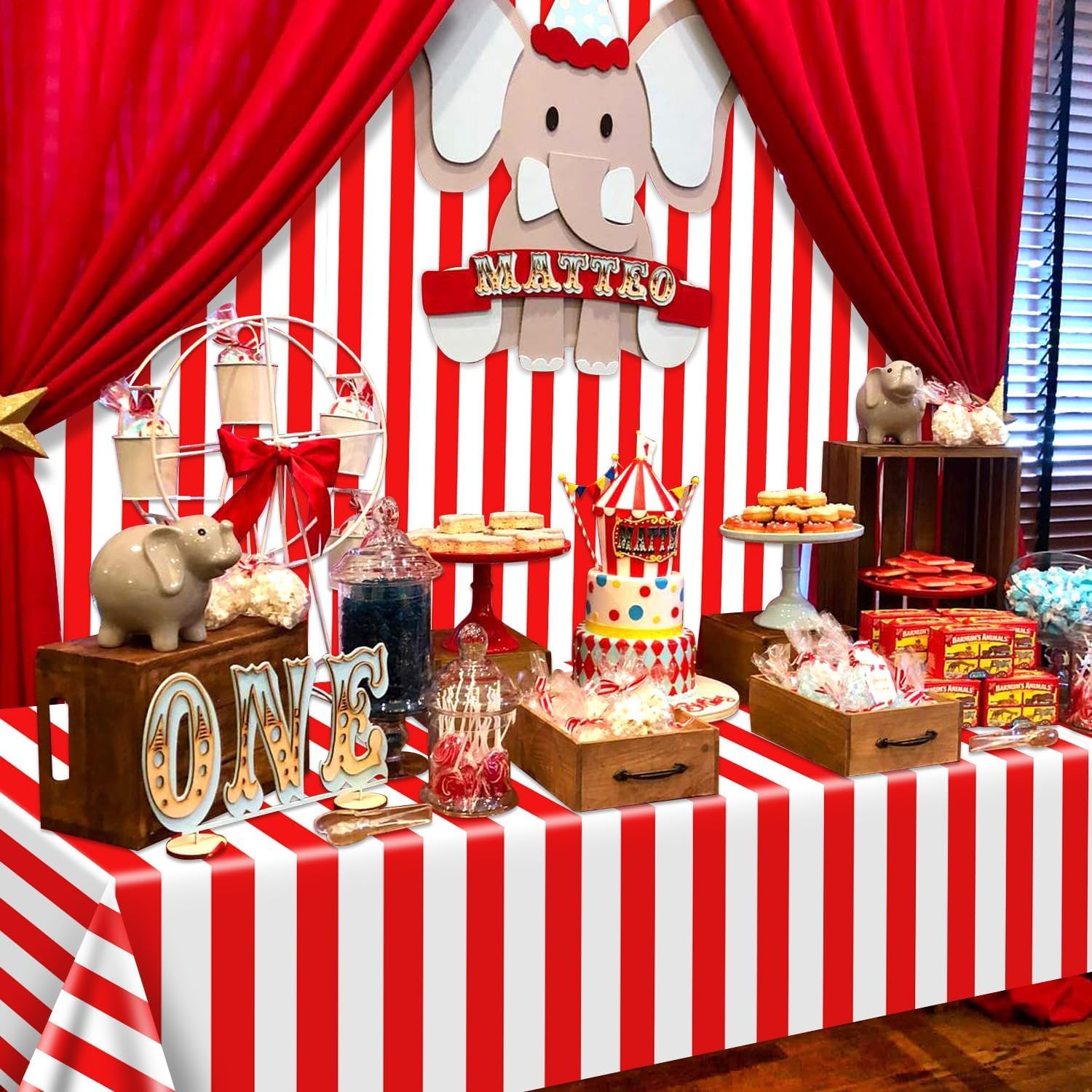 PIXHOTUL Carnival Tablecloth Roll 100 Ft Red and White Striped