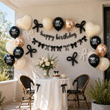 Black Gold Sand White Bow Birthday Decorations, Coquette Party Decor