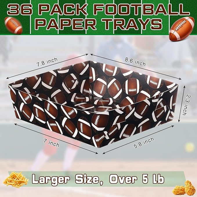 36 Pack Football Party Supplies Large 5 lb Football Plates Trays