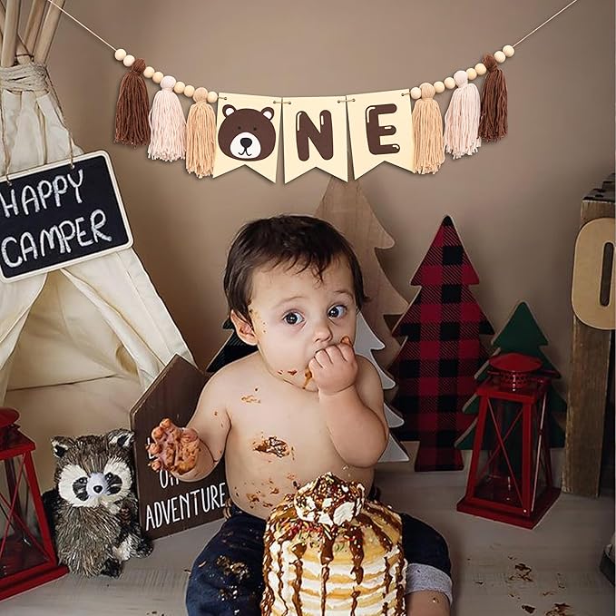 Bear One High Chair Banner Beary First Birthday Party Decorations
