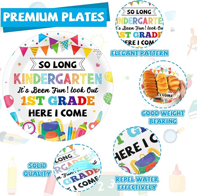 96Pcs Kindergarten Graduation Party Paper Plates and Napkins So Long