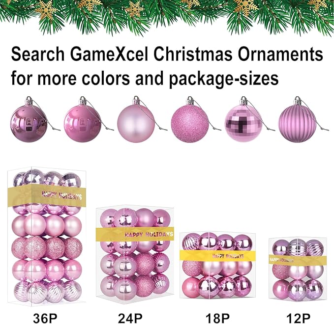 GameXcel 24Pcs Christmas Balls Ornaments for Xmas Tree - Shatterproof