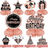 10Pcs Rose Gold Birthday Decorations Honeycomb Centerpieces for Girls