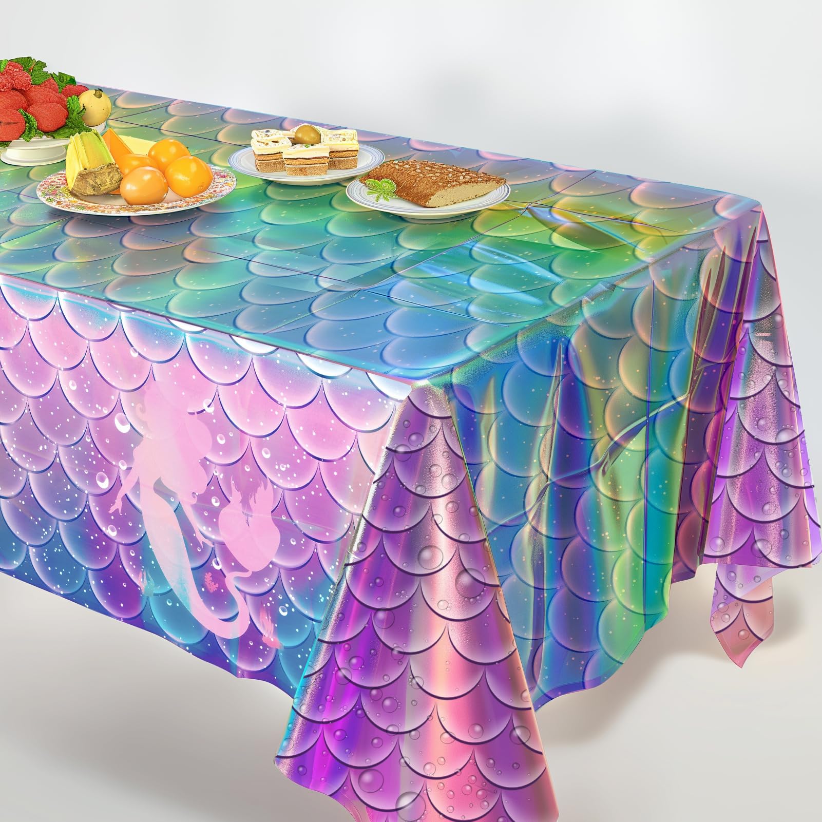 iCrius Mermaid Tablecloth, 6pcs - Disposable Iridescent Tablecloth -