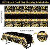 Uiorgui 2pcs 21st Birthday Tablecloth, Black Gold 21st Birthday