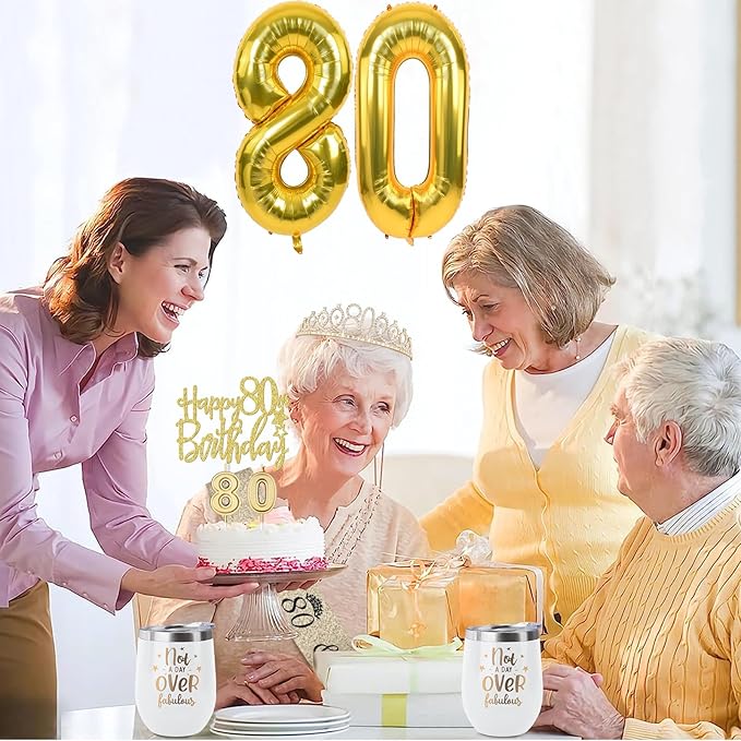 80th Birthday Decorations for Women Gold with 80th Birthday Sash and
