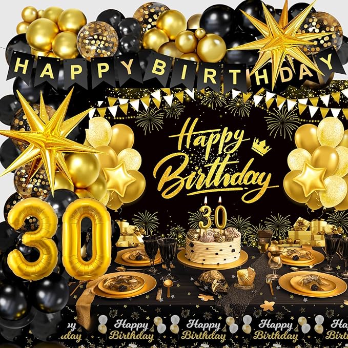 Black and Gold Birthday Decorations for Men Women Black and Gold