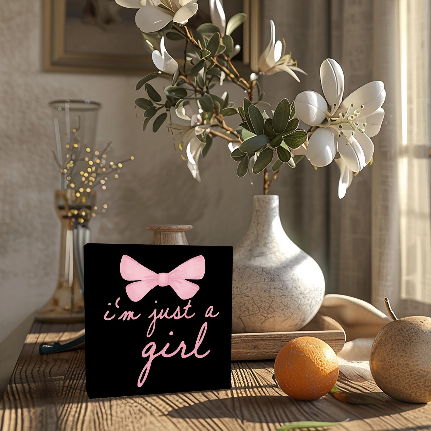 CUANFDDSF Trendy Black Pink Bow Coquette Room Decor Wooden Box Sign,