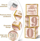 3Pcs 90th Birthday Decorations Boxes for Women Pink Rose Gold 90th