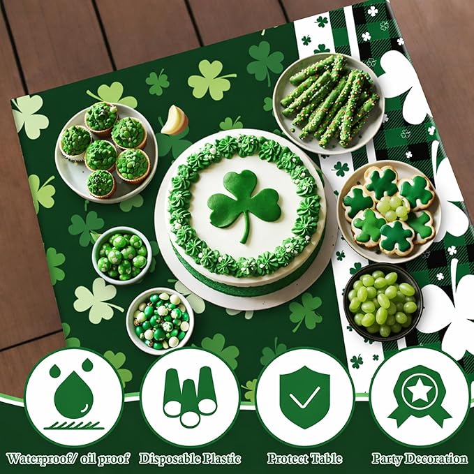 OHOME St Patricks Day Decorations - 2 PCS Shamrock Tablecloth | St