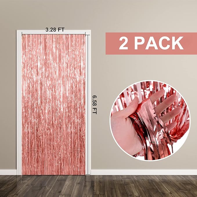 2 Pack Rose Gold Backdrop Birthday Decorations Foil Curtain