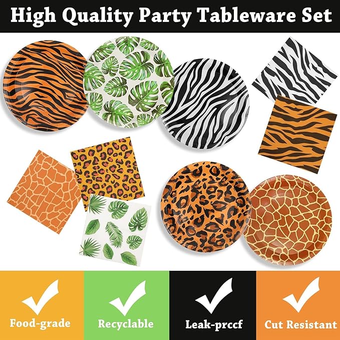 100Pcs Jungle Safari Wild Animal Party Supplies Disposable jungle