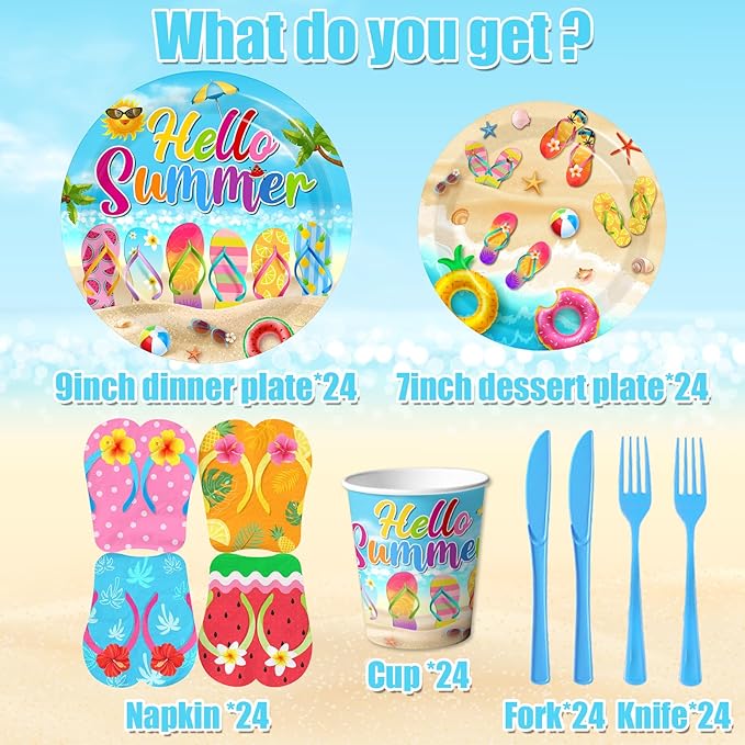Beach Plates and Napkins Sets Beach Party Supplies Flip Flops Summer