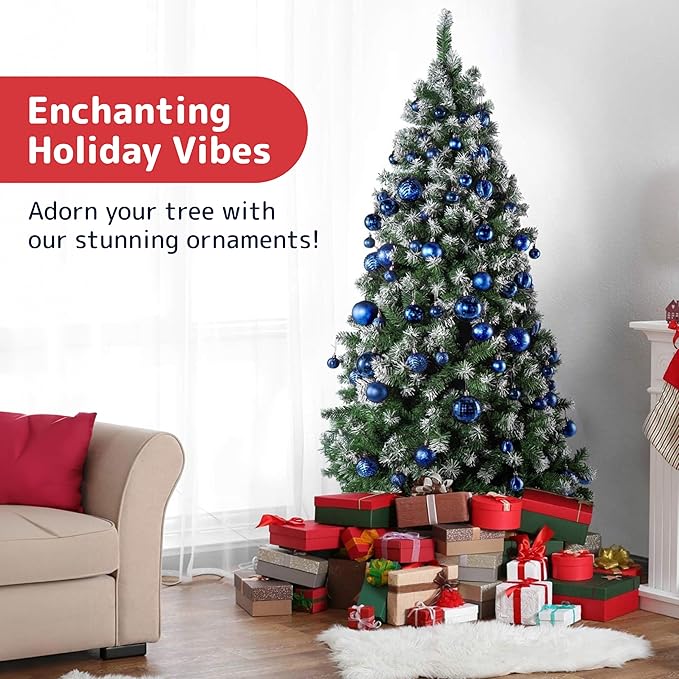 PREXTEX 36 Piece Blue Christmas Ornaments Set with Hanging Loops -