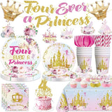 Xynic 201Pcs Four Ever a Princess Birthday Decorations Tableware Set