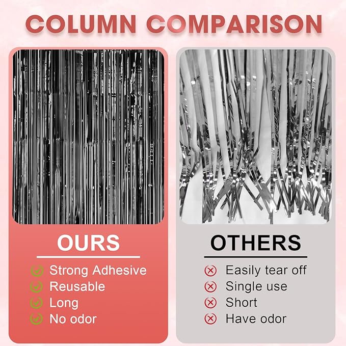 Voircoloria 2 Pack Laser Black Foil Fringe Backdrop Curtains, Tinsel