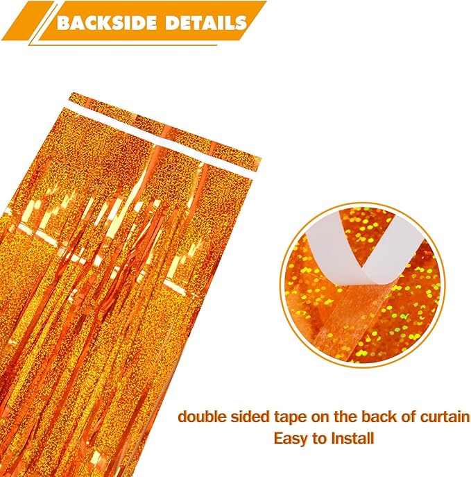 Melsan Orange Tinsel Backdrop Curtains, 3.2ft x 8.2ft Sparkle