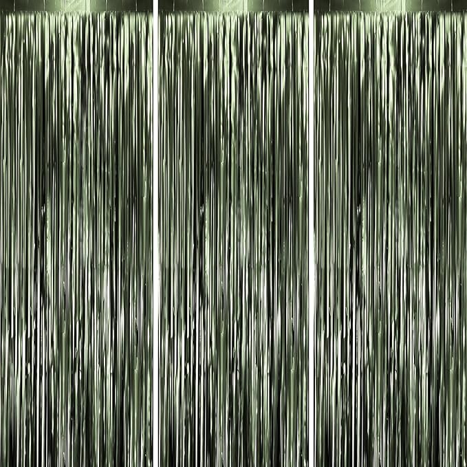 Voircoloria 3 Pack 3.3 x 8.2 ft Matte Green Foil Fringe Backdrop