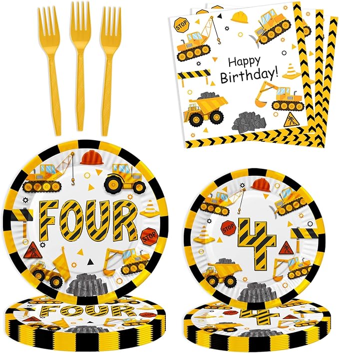 178 Pcs Construction 4th Birthday Party Supplies Dump Truck Four