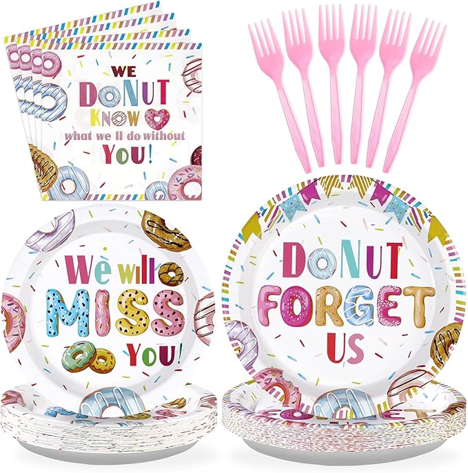 96PCS Farewell Retirement Party Supplies Colorful Donut Forget Us