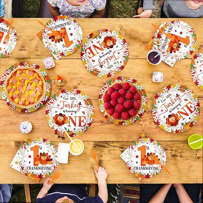 96Pcs Thanksgiving 1st Birthday Decorations Our Little Turkey Is