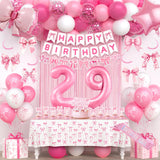 29th Pink Birthday Decorations for Women, Pink Bow Coquette Birthday