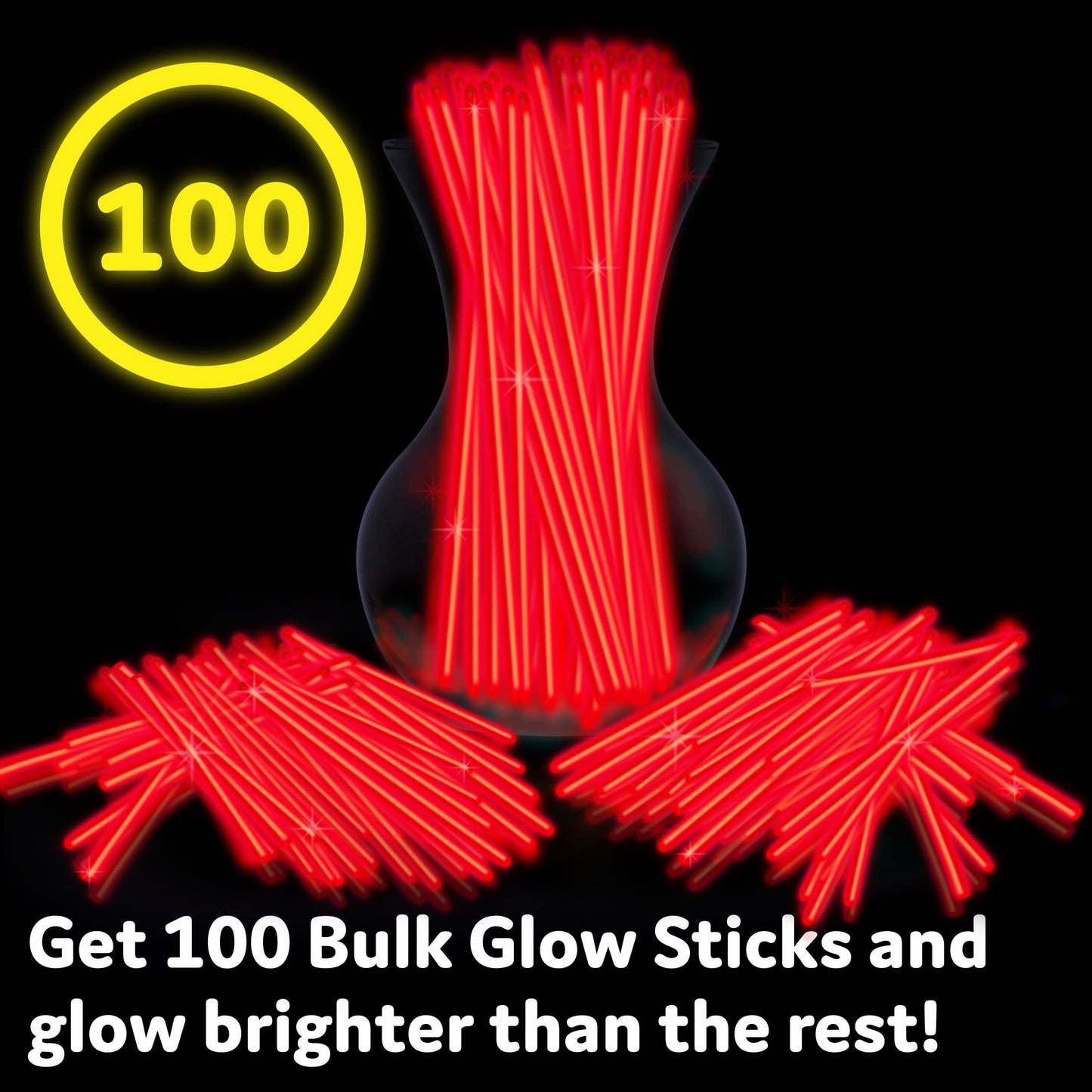 PartySticks Red Glow Sticks - 100pk, 8 Inch Glow in The Dark Light Up